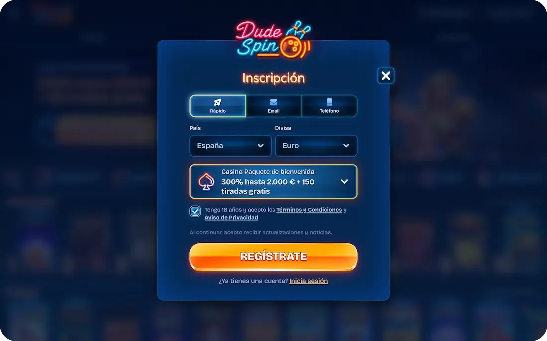 registro en el casino dudespin